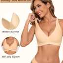 Wireless Bras for Women Bralettes - Womens Seamless Low Cut Deep V Bra No Underwire Padded Tshirt Bras (Beige, L)