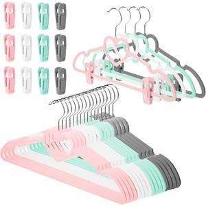 Tessco 20 Pcs Velvet Clothes Hangers with 20 Pcs Clips Non Slip Space Saving Skirt Hanger 360 Degree Swivel Hook Felt Heart Shaped Drying Rack for Pants(Multicolor,Velvet)
