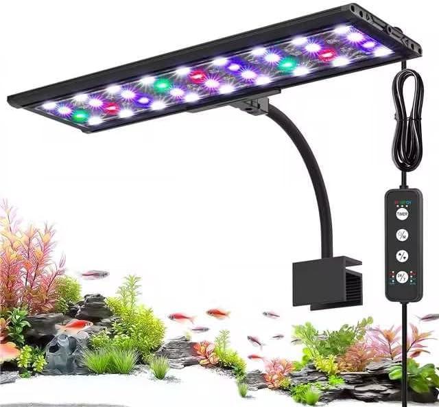 AQQA LED Aquarium Light, 24/7 Mode Clip on Fish Tank Light with Memory Function, DIY Mode Full Spectrum Aquarium Plant Light, Adjustable Timer/Brightness, IP68 Waterproof for 11-16 Inch Fish Tank 11W