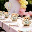 Amyhill 4 Sets Bear Baby Shower Centerpieces Baby Shower Table Decorations with Bears Wooden Crates Bamboo Baskets Artificial Flowers for Birthday Wedding Gender Reveal Party(Classic)