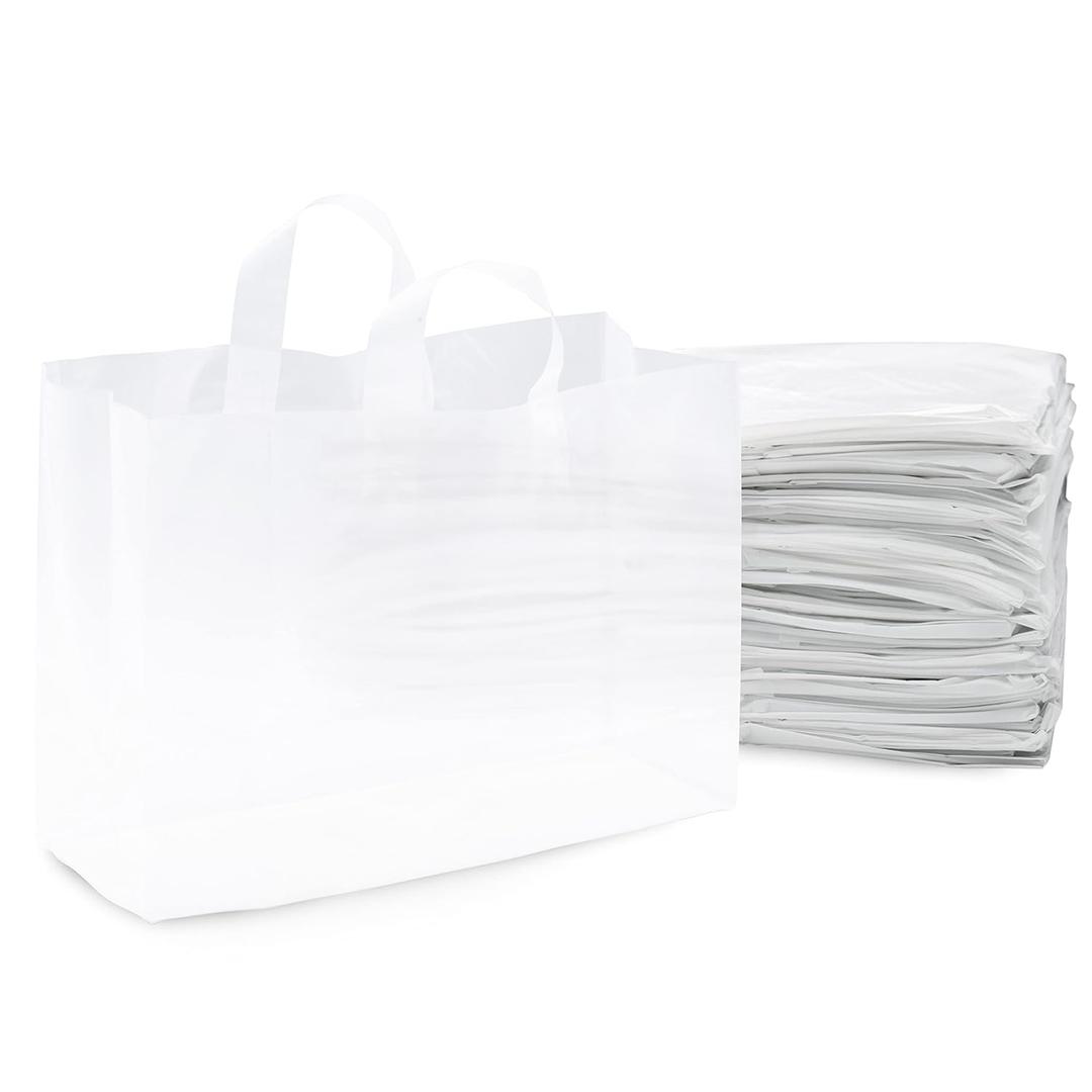 Prime Line Packaging Plastic Gift Bags, Frosted Gift Bags Large with Handles for Small Business Essentials, Boutique Essentials, Shopping, Retail Use, Bulk, 16x6x12, 100 Pack