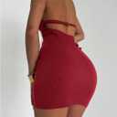 Milumia Women's Metal Ring Deep V Neck Halter Mini Dress Sexy Blackless Bodycon Party Club Short Dresses Burgundy, Large