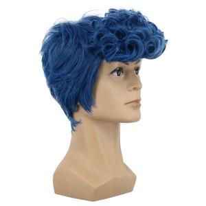 yuehong Short Curly Bule Mens Wig Anime Cosplay Wig for Adult Heat Resistant Synthetic Fibers Daily Party Costume Hair