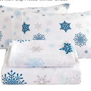 Mooreeke Christmas Holiday Queen Sheets, Snowflake Printed Queen Bed Sheet Set with Deep Pocket Non-Slip Fitted Winter Sheet