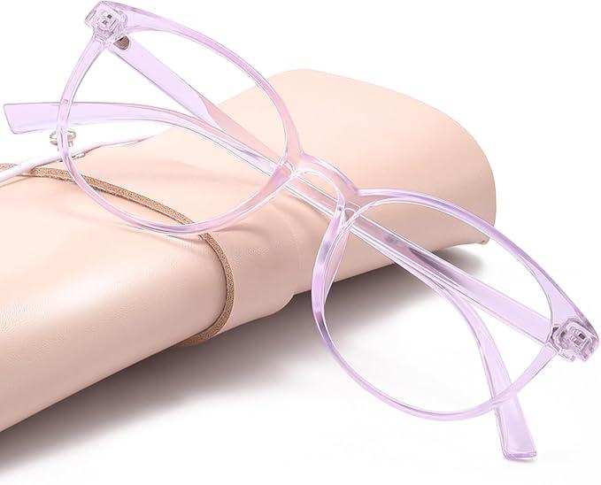 miyya Blue Light Blocking Glasses with Protective Case, Round Transparent Frames for Comfort & Eye Strain Relief
