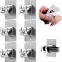 6PCS No Drill Curtain Brackets, Self-Adhesive Rod Holders, Universal Plastic Nail Free Adjustable, Curtain Hooks for Rods Less Than 1.57 Inch Diameter (Sliver)