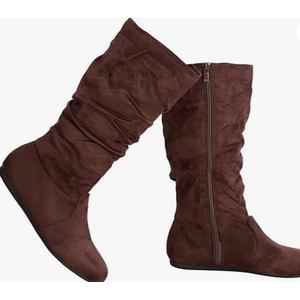 Olivia K Womens Low Heel Mid-Calf Slouchy Suede Slip On Casual Boots with Side Zipper (7)