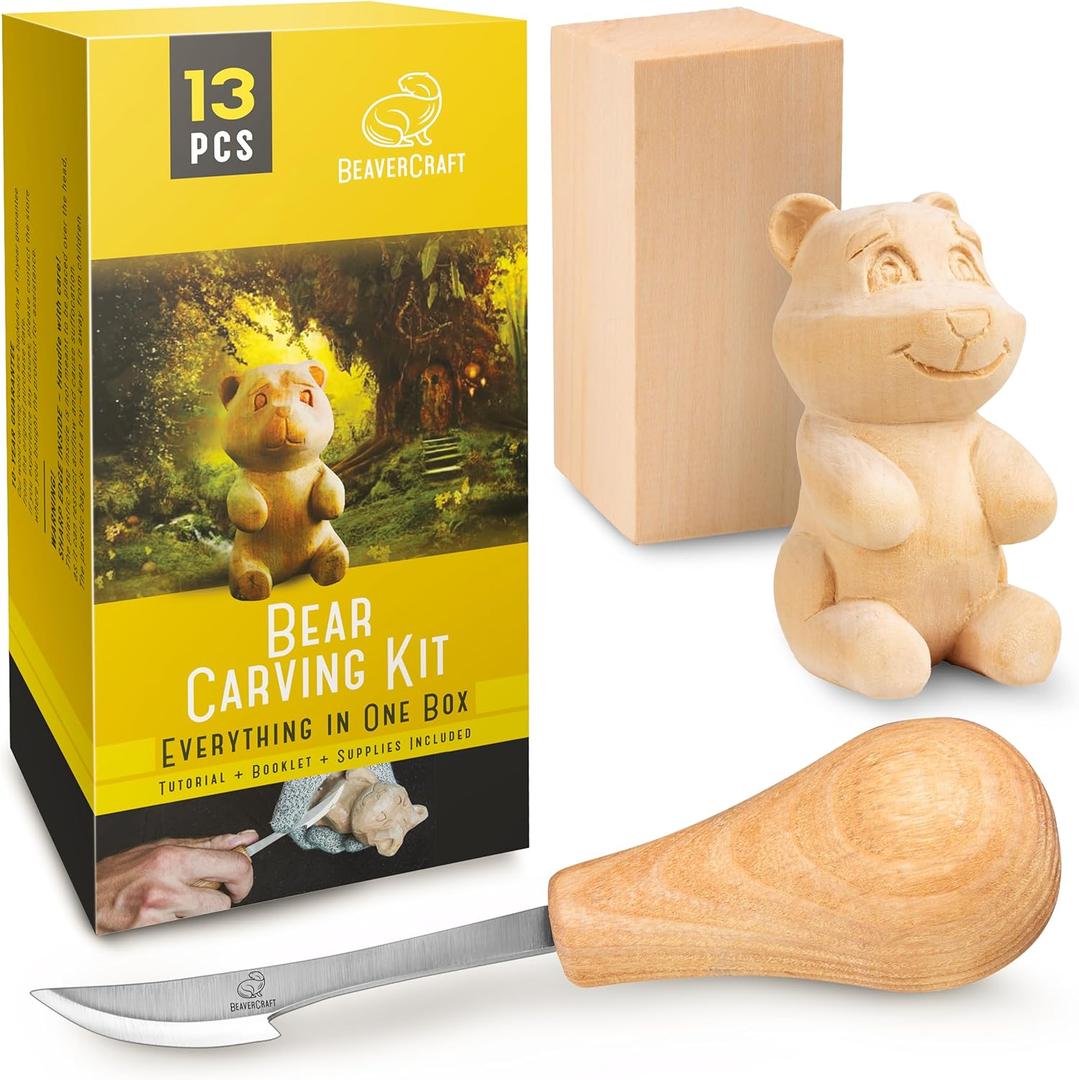 BeaverCraft Wood Carving Kit for Beginners DIY 05 - Whittling Kit with Wood Carving Knife & Basswood Blocks - Hobby Craft for Adults and Teens - Whittling Tools Set for Carvers