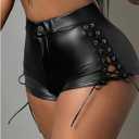 Floerns Women's Y2k Lace Up Leather Shorts High Waisted Club Rave Outfit Mini Short Pants Black Small
