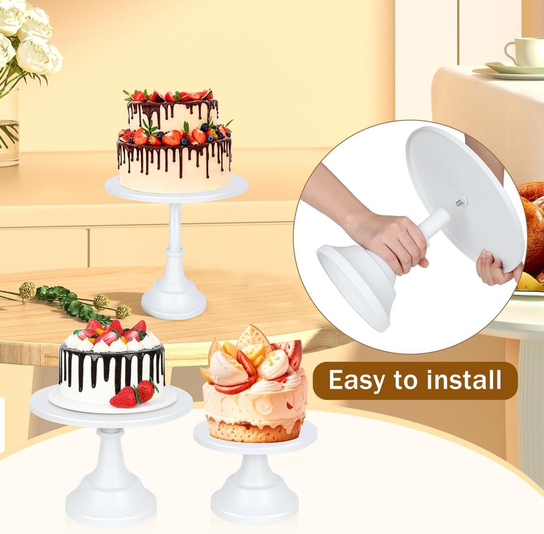3PCS Cake Stand Set, White Metal Cake Stands for Party, Dessert Table Display Set, 3 Size Round Cake Pedestal Stand, Dessert Holders for Weddings, Birthday, Baby Shower