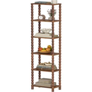 HOOBRO 6-Tier Bookcase, Wooden Bookshelf, Storage Shelf, Walnut