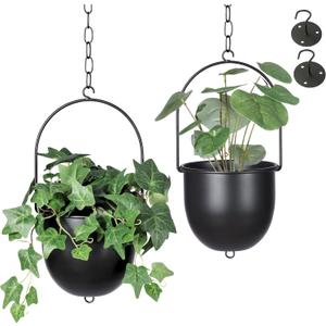 Shineloha 2 Pack Metal Hanging Planters for Indoor Outdoor, with 5.5 Pot, Modern Hanging Planter | Black Plant Hanger, Ceiling Plant Hangers. NO Plant incld.