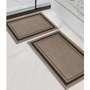 chakme 2 Piece Bathroom Rug Sets, Ultra Thin Bath Mat,Absorbent,Non Slip, Machine Washable, Dark Beige, 17"x24"+17"x32"
