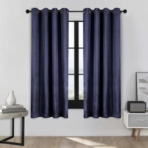Superior Semi Blackout Curtains - Classic Linen Design - 52" x 63" - Grommet Header - Sun Blocking & Room Darkening Drapes for Bedroom, Living Room - Set of 2 Panels - Navy Blue