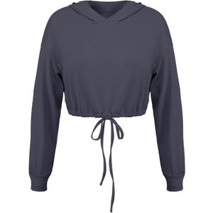 LovelyWholesale Womens Cropped Hoodie Workout Long Sleeve Shirts Running Crop Tops Grey Large (Gray, L)