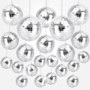 Disco Ball  Assorted Sizes Hanging Mini Silver Balls for Party, Wedding, Cake Toppers, Room & Classroom Decor 22PCS