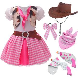 Cowgirl Costume for Girls Halloween Costumes Western Girl Dress Up Cowgirl Role Play with Bandana, Cowboy Hat Medium