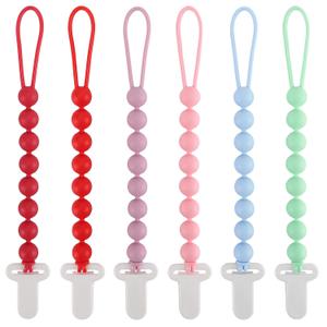 6-Pack Silicone Pacifier Clips for Babies, Safe Teething Beads, Rust-Free Holders, Baby Boy and Girl Essentials, Newborn Must-Have Accessories, BPA-Free (Pink)