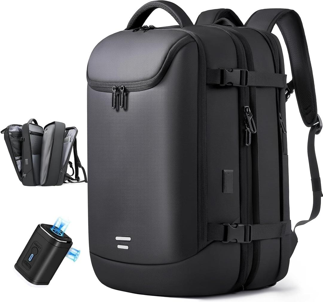 Vacuum Seal Travel Backpack 45L Expandable Air Compression System Water Resistant 17 Inches Laptop Backpack for Women & Men with USB Charging Port - Vacuum Pump Included