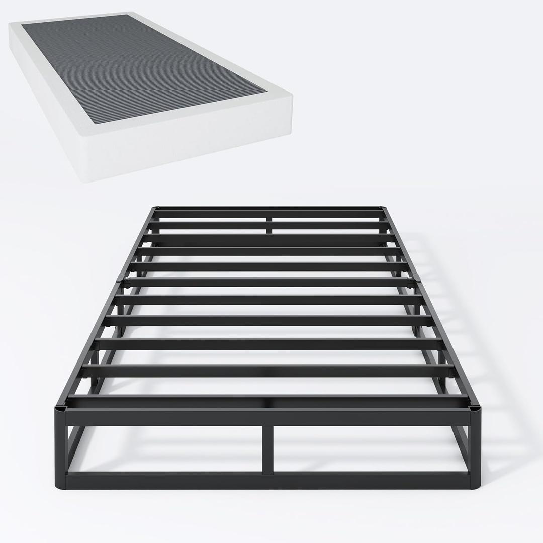 SHLAND Box Spring Twin 7 Inch Metal Box Spring Twin Size Basics Bed Base, Mattress Foundation,Black Heavy Duty Structure with Cover, Noise Free,Easy Assembly