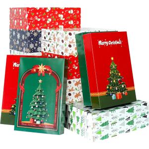 joyhalo 24 Pack 14.5" Christmas Gift Boxes with Lids for Presents, 6 Designs Gift Boxes Bulk, White Gift Wrapping Boxes for Clothes, Shirts,Robes, Sweaters and Socks (Colorful)