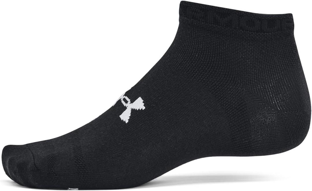 Under Armour Unisex Essential Low Socks 6 Pack (Large, (001) Black / Black / Castlerock)