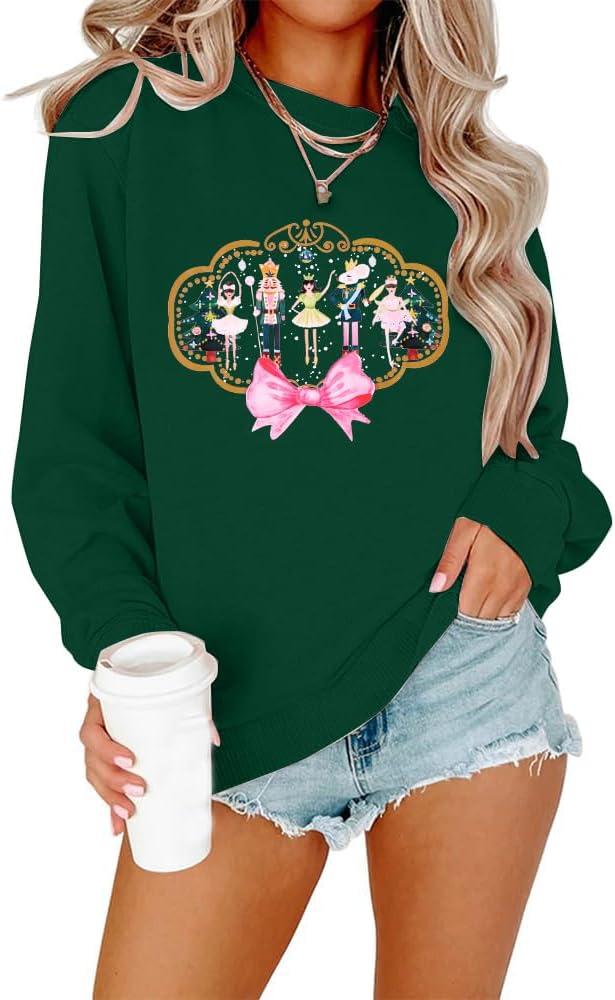 MNLYBABY Christmas Sweatshirt Women Funny Nutcracker Graphic Xmas Sweater Shirt Casul Crewneck Long Sleeve Pullover Top (XX-Large, Green)