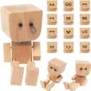 Yu&Yang Shaking Wooden Man Figurine, 12Pcs Magnetic Expressions, Handmade Car Dashboard Decor - Battery-Free Spring Legs Beech Wood Desktop Ornament