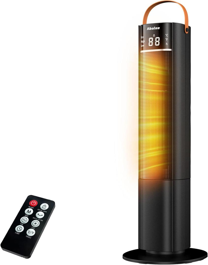 Space Heaters Indoor Use, 26" 12ft/s Electric Heater with Remote, 1500W Electric Heaters with 75Oscillation, 1-12H Timer, PTC Electric Heater for Large Room, Bedroom Home Office, 2024 Upgraded