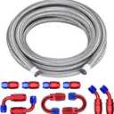 6AN 20FT PTFE Fuel Line Fitting Kit, E85 Oil Fuel Gas Hose Stainless Steel Braided Fuel Hose with 10PCS Aluminum Swivel Fuel Hose End Fitting Adapter Kit - Red & Blue