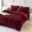 chovy Faux Fur Plush Wine Red Comforter Sets King - Ultra Soft Shaggy Flannel Velvet Fluffy Fuzzy 3PC Bedding Set (Comforter x 1 Pillowcases x 2)