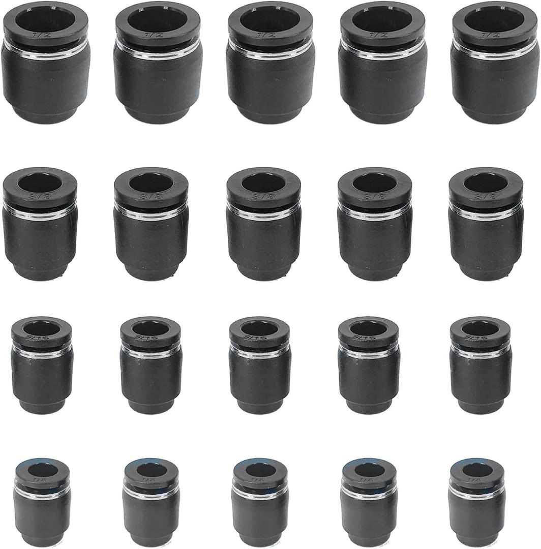 20PCS Pneumatic Cap Style Plug Fitting, Push-to-Connect Fitting Plug for 1/4 5/16 3/8 1/2 Tube Air Line Fittings