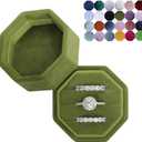BLUTETE Velvet 3 Slots Jewelry Ring Box Engagement Wedding Box Keepsake Box Bridal Photo Ring Triple Slots Octagon (Olive Green)