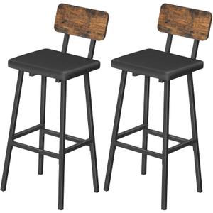 HOOBRO Black Bar Stools, Set of 2 PU Upholstered Tall Bar Stools, Kitchen Breakfast Stools with Footrests, Bar Chairs, for Kitchen, Dining Room, Bar, Cafe, Rustic Brown and Black BF84BY01G2