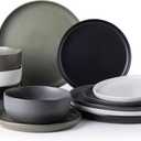 AmorArc Ceramic Dinnerware Sets, Wavy Rim Stoneware Plates and Bowls Sets, Highly Chip and Crack Resistant | Dishwasher & Microwave Dishes set, Service for 4 (12pc)