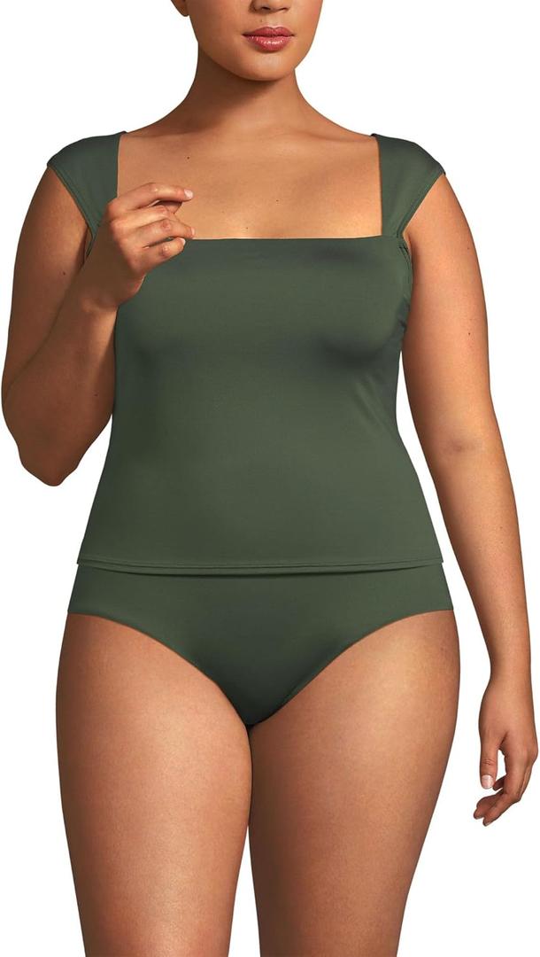 Lands' End Womens Square Neck Underwire Square Back Tankini Swimsuit Top (4, Rich Olive Green) Lands' End Womens Square Neck Underwire Square Back Tankini Swimsuit Top (4, Rich Olive Green)
