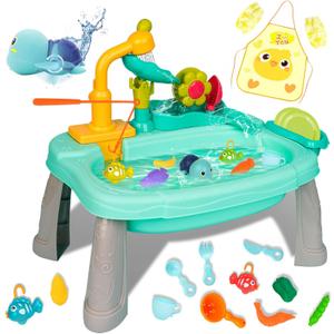 Kids Play Sink with Running Water, Mini Water Table for Toddlers 1-3, Upgraded Faucet and Play Dishes, Children Electric Dishwasher Playing Toy, Kitchen Sensory Toy Sets for Girls and Boys
