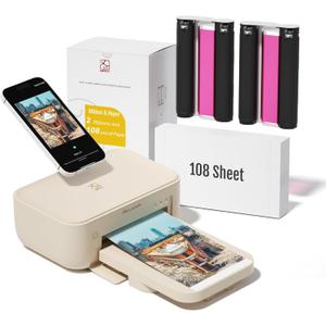 HPRT 4x6 Photo Printer with 108 Sheet Photo Paper& 2 Ribbon, Desktop Instant Picture Printer for iPhone, Smartphone, Thermal Dye Sublimation, WI-Fi Connnecting, Home Use, Beige