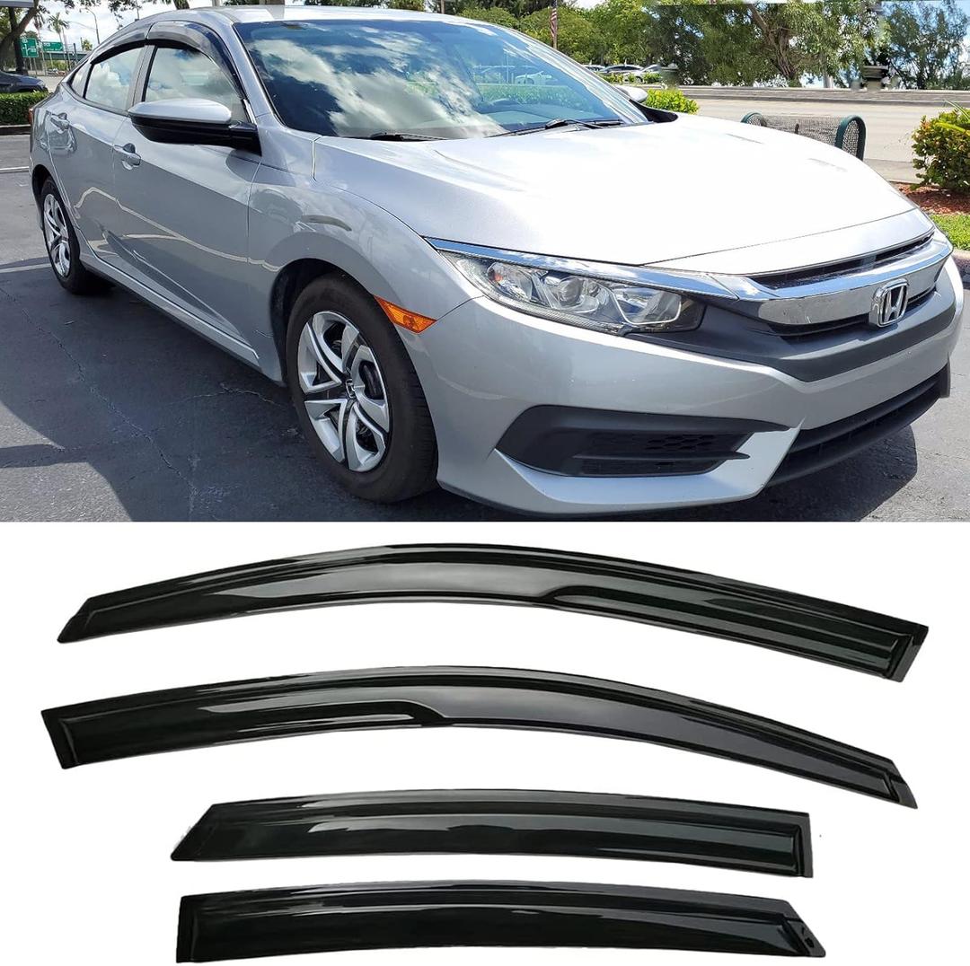 Window Visors Rain Guards Smoke Car Sun Shades Window Deflectors Vent for 2016-2021 Honda Civic 4 Door Sedan, Side Window Visor Deflectors EX EX-L LX Sport Touring Durable Vent Shades