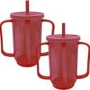 2 Pack Adult Sippy Cups for Elderly 2 Handles Straw Cups 12oz No Spill Cups for Adults Dysphagia Cups for Disabled Patients Limited Mobility, Red