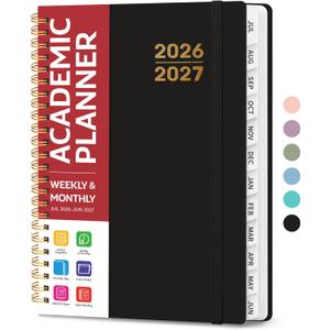 Planner 2026-2027 for Women & Men, Academic Monthly and Weekly Calendar Planner, Jul 2026 - Jun 2027, A5 (6.3" x 8.5"), Teacher Student Planning Book with Tabs, Ideal for Office School Supplies - Black