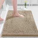 Yimobra Chenille Bathroom Rug, 24x17, Extra Soft Absorbent Bath Rugs, Non-Slip, Bath Mats for Bathroom Floor, Water Absorbent, Machine Washable, Plush Bathroom Mat for Tub and Shower, Pale Khaki
