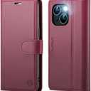 FLIPALM Wallet Case for iPhone 15 Series, RFID Blocking Credit Card Holder, PU Leather Folio Flip Kickstand Protective Shockproof Cover for Apple 15 Series (Red, iPhone 15 Plus - 6.7")