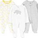 Simple Joys by Carter's 3-pack Sleep and Play (Newborn, Light Grey Mini Stripe/White Elephant/Giraffe)