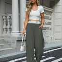 Wide Leg Slacks Pants for Women Pull on High Waisted Business Trousers with 3 Pockets for Casual Office Wear (Gray, XL)