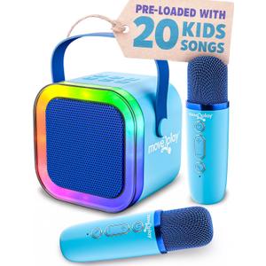 Move2Play, Mini Karaoke Machine for Kids | Built-in 20+ Songs | Bluetooth Speaker with Microphones | Voice Effects | Toddler Music Toy | Christmas Stocking Stuffer | Girls & Boys Age 2, 3, 4, 5, 6+