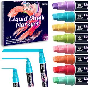 IJIANG Liquid Chalk Markers for Window, Glass, Mirror, Cars, Erasable Chalk Markers Pastel 8Colors with 3-in-1 Tips, Drawing Chalk Pens For Blackboard, Chalkboard, Calendar, Whiteboard