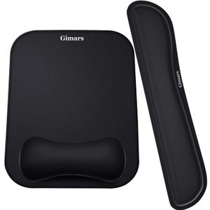 Gimars Elongate Smooth Lycra Fabric Ergonomic Mouse Pad Wrist Support, Gel Memory Foam Cushion Set Keyboard Wrist Rest Support, Pain Relieve for Computer, Laptop, Office, School, Home, Gaming, Black