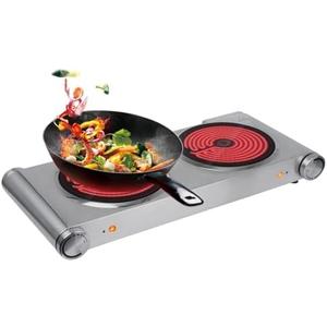 Davivy Hot Plate Electric Double Burner,1800W Rapid Heating Portable Cooktop with 7.9inch Crystallite Ceramic Glass Top,Flexible Temperature Settings,Lightweight Design for Cooking (Silver) (Square-Shaped)