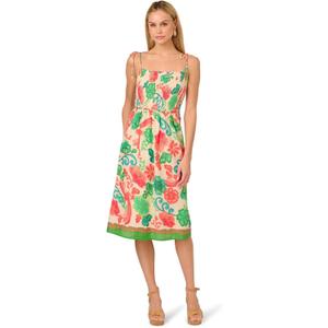 Adrianna Papell Women's Smocked Printed Placement Dress (6, Ivory Multi)